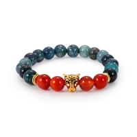 agate veines de dragon bracelet, avec agate rouge & alliage de zinc, Placage de couleur d'or, unisexe, 8mm Environ 6 pouce, Vendu par brin