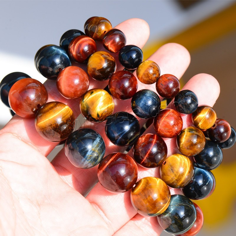 Tiger Eye Stone Bracelets, Round, portable & Unisex & different size for choice, Length:Approx 7 Inch, Sold By Strand