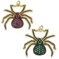 Cubic Zirconia Micro Pave Brass Pendant, Spider, real gold plated, micro pave cubic zirconia Approx 3mm 