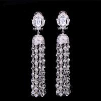 Brass Tassel Earring, platinum plated, for woman & with cubic zirconia, nickel, lead & cadmium free, 10-50mm 