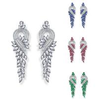 Boucles d'oreilles en laiton zircon cubique, Plaqué de platine, pour femme & avec zircone cubique, plus de couleurs à choisir, protéger l'environnement, sans nickel, plomb et cadmium Vendu par paire