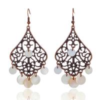 Zinc Alloy Tassel Earring, with White Shell, antique copper color plated, Bohemian style & for woman & hollow 