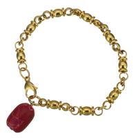 Edelstahl Armband, mit Impression Jaspis, goldfarben plattiert, Armband  Bettelarmband & Rundgliederkette & für Frau, 13x23mm, 20x6mm, Länge:ca. 8 ZollInch, verkauft von Strang