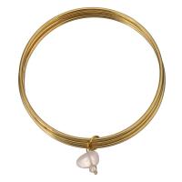 acier inoxydable bracelet ordinaire, avec quartz rose, Placage de couleur d'or, pour femme & 3 brins 6mm, Diamètre inté Environ 68mm, Vendu par PC