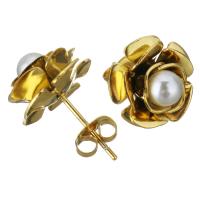 ステンレス スタッドイヤリング, とともに ガラスパール, 花形, ゴールドメッキ, 女性用, 13mm, 12ペア/ロト, 売り手 ロト