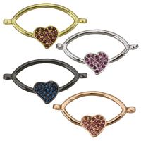 Cubic Zirconia Micro Pave Brass Connector, Heart, plated, micro pave cubic zirconia & 1/1 loop Approx 1.5mm 