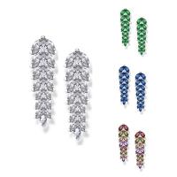 Boucles d'oreilles en laiton zircon cubique, Plaqué d'argent, pour femme & avec zircone cubique, plus de couleurs à choisir, protéger l'environnement, sans nickel, plomb et cadmium Vendu par paire