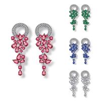 Boucles d'oreilles en laiton zircon cubique, Plaqué de platine, pour femme & avec zircone cubique, plus de couleurs à choisir, protéger l'environnement, sans nickel, plomb et cadmium Vendu par paire