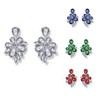 Boucles d'oreilles en laiton zircon cubique, Plaqué de platine, pour femme & avec zircone cubique, plus de couleurs à choisir, protéger l'environnement, sans nickel, plomb et cadmium Vendu par paire