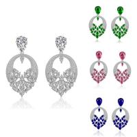 Boucles d'oreilles en laiton zircon cubique, Plaqué de platine, pour femme & avec zircone cubique, plus de couleurs à choisir, protéger l'environnement, sans nickel, plomb et cadmium, 15-40mm, Vendu par paire