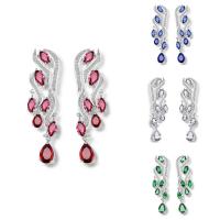 Boucles d'oreilles en laiton zircon cubique, Plaqué de platine, pour femme & avec zircone cubique, plus de couleurs à choisir, protéger l'environnement, sans nickel, plomb et cadmium Vendu par paire