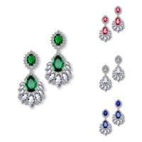 Boucles d'oreilles en laiton zircon cubique, Plaqué de platine, pour femme & avec zircone cubique, plus de couleurs à choisir, protéger l'environnement, sans nickel, plomb et cadmium Vendu par paire