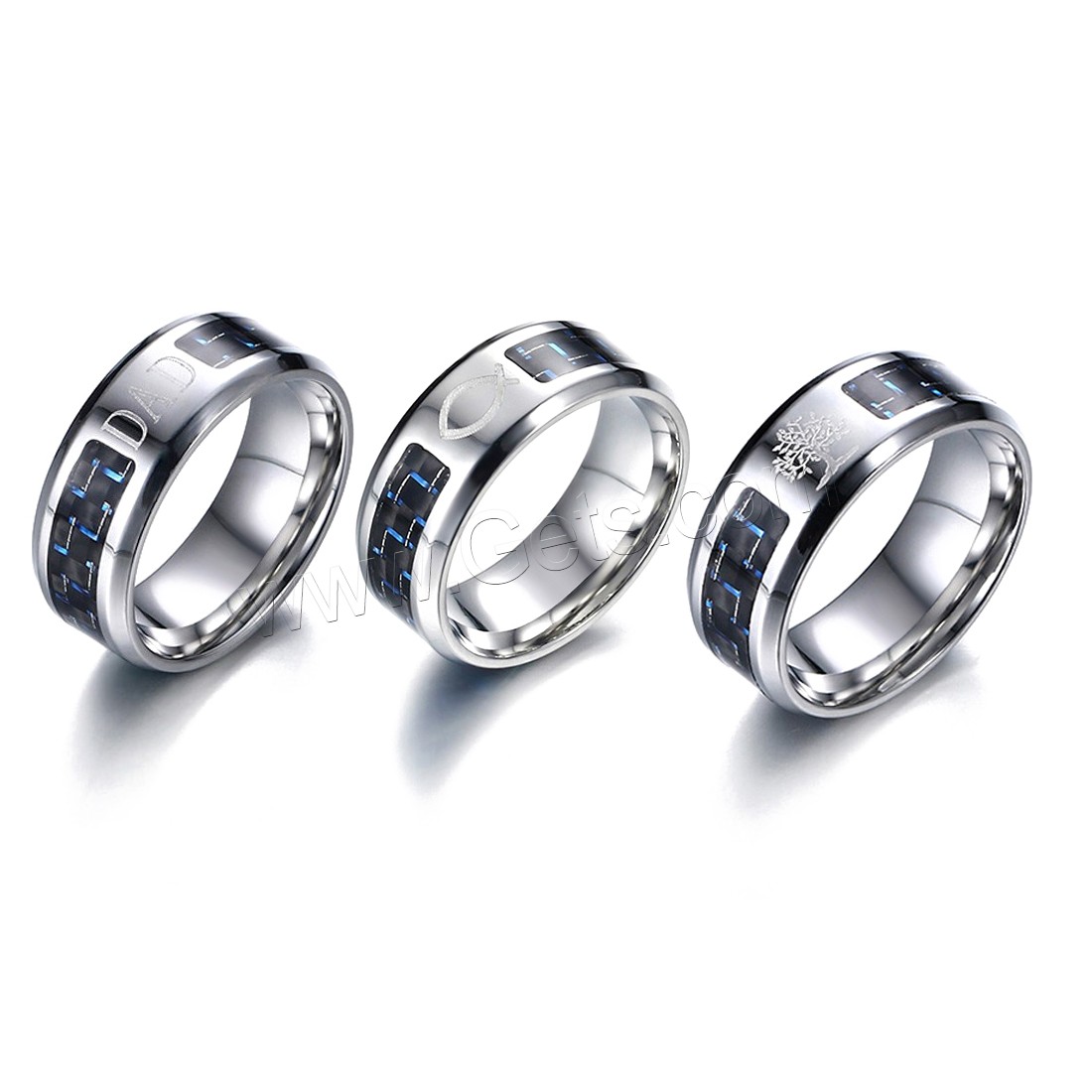 acier inoxydable bague, avec Fibre de carbone, Placage, poli & normes différentes pour le choix & modèles différents pour le choix & pour homme, 8mm, Vendu par PC