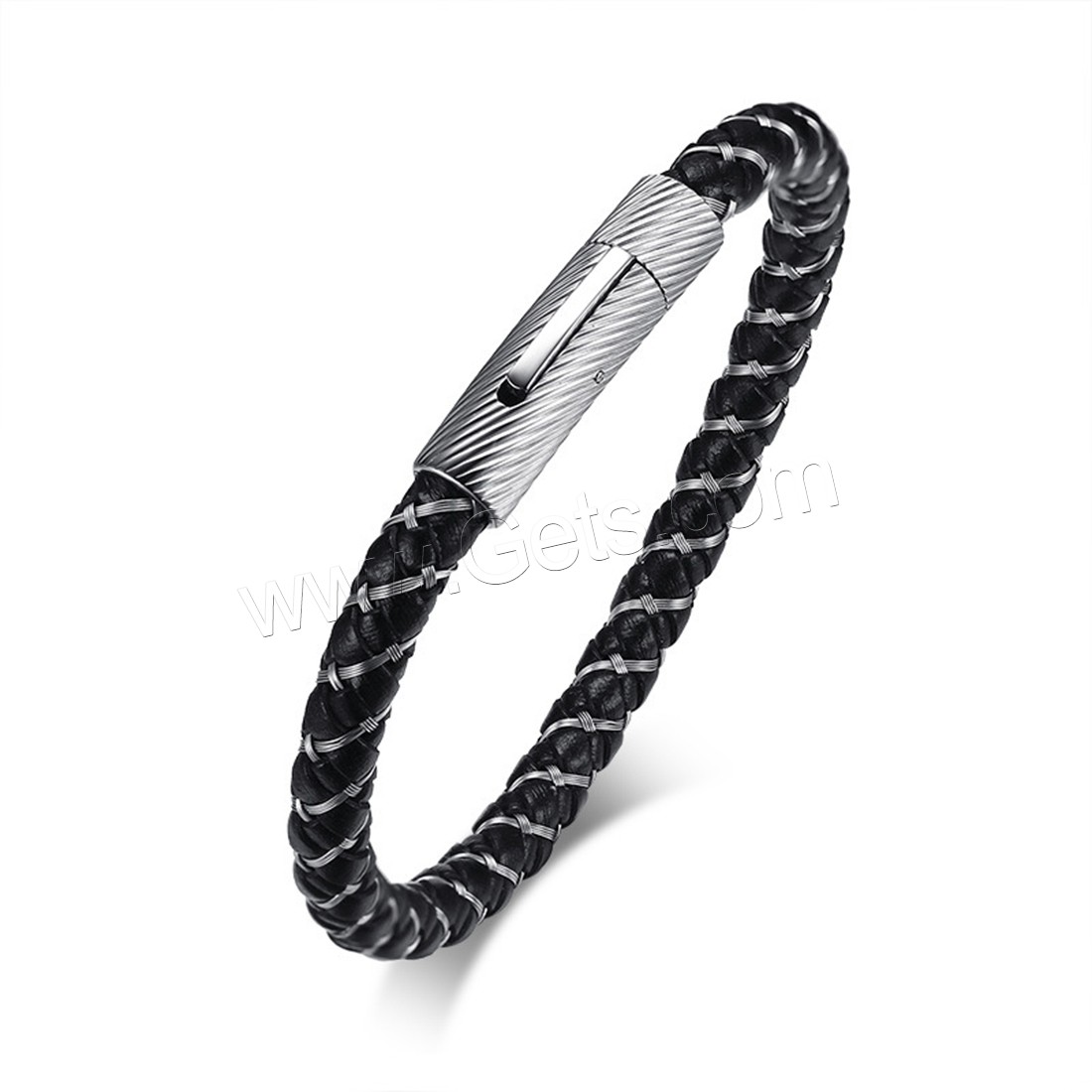 PU Leather Bracelet, with Stainless Steel, plated, different length for choice & for man, 6.6mm, Sold By Strand