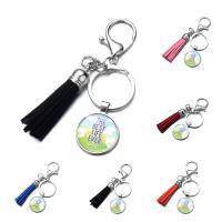 Fashion Time Gem Keychain Key Ring, Zinc Alloy, with iron ring & Velveteen & Glass, Tassel, platinum color plated, time gem jewelry & Unisex & decal, lead & cadmium free, 25mm 