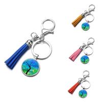 Fashion Time Gem Keychain Key Ring, Zinc Alloy, with iron ring & Velveteen & Glass, Tassel, platinum color plated, time gem jewelry & Unisex & decal, lead & cadmium free, 25mm 