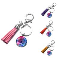 Fashion Time Gem Keychain Key Ring, Zinc Alloy, with iron ring & Velveteen & Glass, Tassel, platinum color plated, time gem jewelry & Unisex & decal, lead & cadmium free, 25mm 