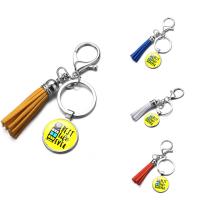 Fashion Time Gem Keychain Key Ring, Zinc Alloy, with iron ring & Velveteen & Glass, Tassel, platinum color plated, time gem jewelry & Unisex & decal, lead & cadmium free, 25mm 