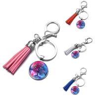 Fashion Time Gem Keychain Key Ring, Zinc Alloy, with iron ring & Velveteen & Glass, Tassel, platinum color plated, time gem jewelry & Unisex & decal, lead & cadmium free, 25mm 