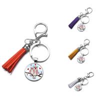 Fashion Time Gem Keychain Key Ring, Zinc Alloy, with iron ring & Velveteen & Glass, Tassel, platinum color plated, time gem jewelry & Unisex & decal, lead & cadmium free, 25mm 