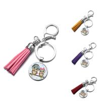 Fashion Time Gem Keychain Key Ring, Zinc Alloy, with iron ring & Velveteen & Glass, Tassel, platinum color plated, time gem jewelry & Unisex & decal, lead & cadmium free, 25mm 