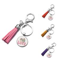 Fashion Time Gem Keychain Key Ring, Zinc Alloy, with iron ring & Velveteen & Glass, Tassel, platinum color plated, time gem jewelry & Unisex & decal, lead & cadmium free, 25mm 