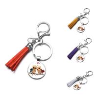 Fashion Time Gem Keychain Key Ring, Zinc Alloy, with iron ring & Velveteen & Glass, Tassel, platinum color plated, time gem jewelry & Unisex & decal, lead & cadmium free, 25mm 