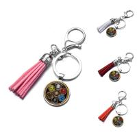 Fashion Time Gem Keychain Key Ring, Zinc Alloy, with iron ring & Velveteen & Glass, Tassel, platinum color plated, time gem jewelry & Unisex & decal, lead & cadmium free, 25mm 