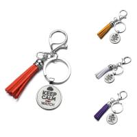 Fashion Time Gem Keychain Key Ring, Zinc Alloy, with iron ring & Velveteen & Glass, Tassel, platinum color plated, time gem jewelry & Unisex & decal, lead & cadmium free, 25mm 