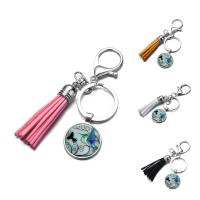 Fashion Time Gem Keychain Key Ring, Zinc Alloy, with iron ring & Velveteen & Glass, Tassel, platinum color plated, time gem jewelry & Unisex & decal, lead & cadmium free, 25mm 