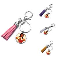 Fashion Time Gem Keychain Key Ring, Zinc Alloy, with iron ring & Velveteen & Glass, Tassel, platinum color plated, time gem jewelry & Unisex & decal, lead & cadmium free, 25mm 