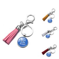 Fashion Time Gem Keychain Key Ring, Zinc Alloy, with iron ring & Velveteen & Glass, Tassel, platinum color plated, time gem jewelry & Unisex & decal, lead & cadmium free, 25mm 