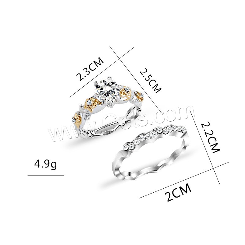 alliage de zinc bague, Placage, normes différentes pour le choix & pour le couple & avec strass, 25x23mm, 22x20mm, 2PC/fixé, Vendu par fixé