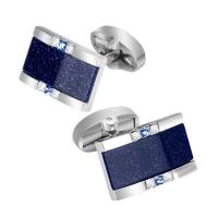 Boutons de manchette en cuivre, laiton, avec Lapis lazuli, Placage de couleur platine, unisexe & avec strass, bleu Vendu par paire