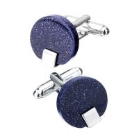 Boutons de manchette en cuivre, laiton, avec Lapis lazuli, Placage de couleur platine, unisexe Vendu par paire