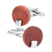 Boutons de manchette en cuivre, laiton, avec bois, Placage de couleur platine, pour homme Vendu par paire