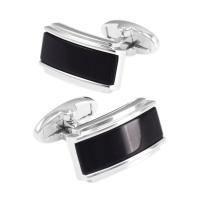 Boutons de manchette en cuivre, laiton, avec agate noire, Placage de couleur platine, pour homme, noire Vendu par paire