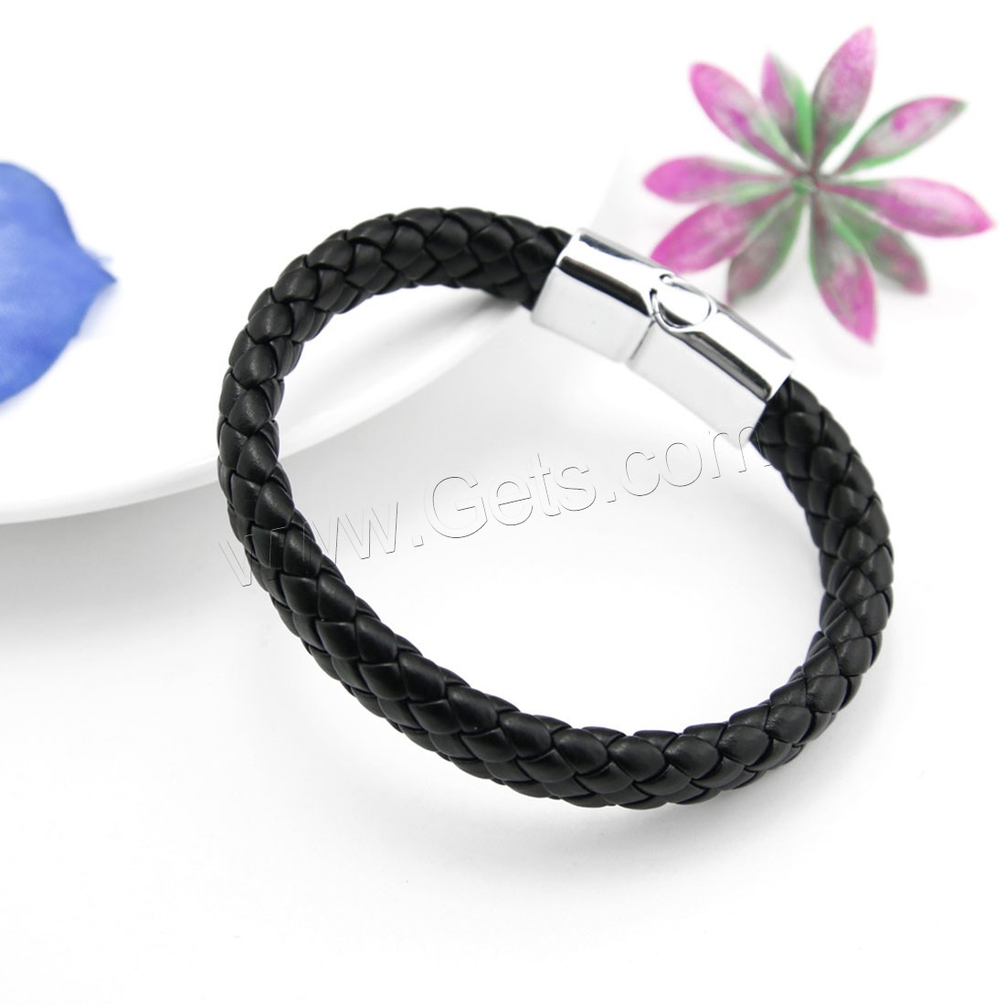 cordón de cuero Pulsera, aleación de cinc cierre magnético, chapado, pulsera trenzada & longitud diferente para la opción & para hombre, más colores para la opción, Vendido por UD