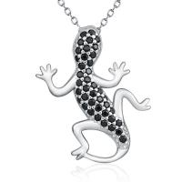 Collier de bijoux en argent , argent sterling 925, gecko, chaîne ovale & pour femme & avec strass Environ 18 pouce, Vendu par brin