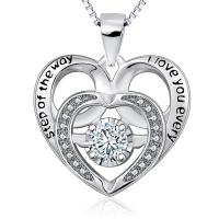 Sterling Silver Jewelry Necklace, 925 Sterling Silver, Heart, box chain & for woman & with rhinestone Approx 18 Inch 