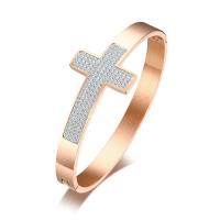 Bracelet en acier inoxydable, Plaqué de couleur d'or rose, pour femme & avec strass, 24mm, 8mm, Diamètre inté Environ 63mm, Vendu par PC