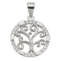 Cubic Zirconia Micro Pave Sterling Silver Pendant, 925 Sterling Silver, Tree, micro pave cubic zirconia Approx 