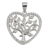 Cubic Zirconia Micro Pave Sterling Silver Pendant, 925 Sterling Silver, Tree, micro pave cubic zirconia Approx 