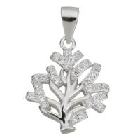 Cubic Zirconia Micro Pave Sterling Silver Pendant, 925 Sterling Silver, Tree, micro pave cubic zirconia Approx 