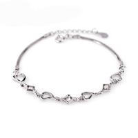 Pulseras de Plata Estelina, plata de ley 925, con 1.3lnch extender cadena, cadena de caja & para mujer & con diamantes de imitación, longitud:aproximado 7.2 Inch, Vendido por Sarta