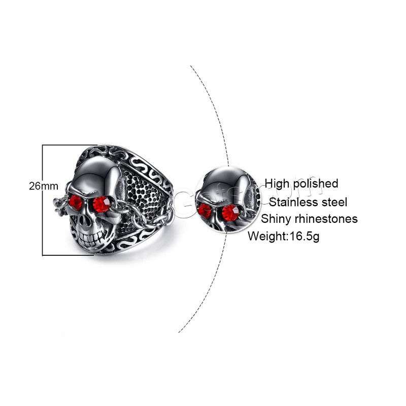 ステンレス鋼の男指リング, ステンレス, 骸骨, 異なるサイズの選択 & 男性用 & ライン石のある & 黒くする, 26mm, 売り手 パソコン