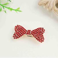 Hair Barrettes, Alloy, Bowknot, gold color plated, with rhinestone 50mm 