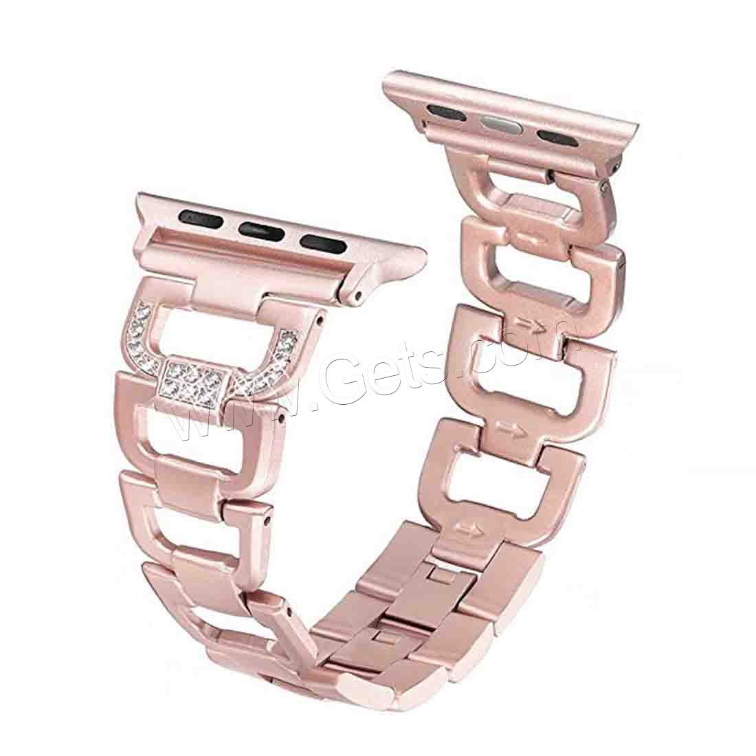 Stainless Steel Watch Band, plated, different size for choice & with rhinestone, more colors for choice, Sold By Strand