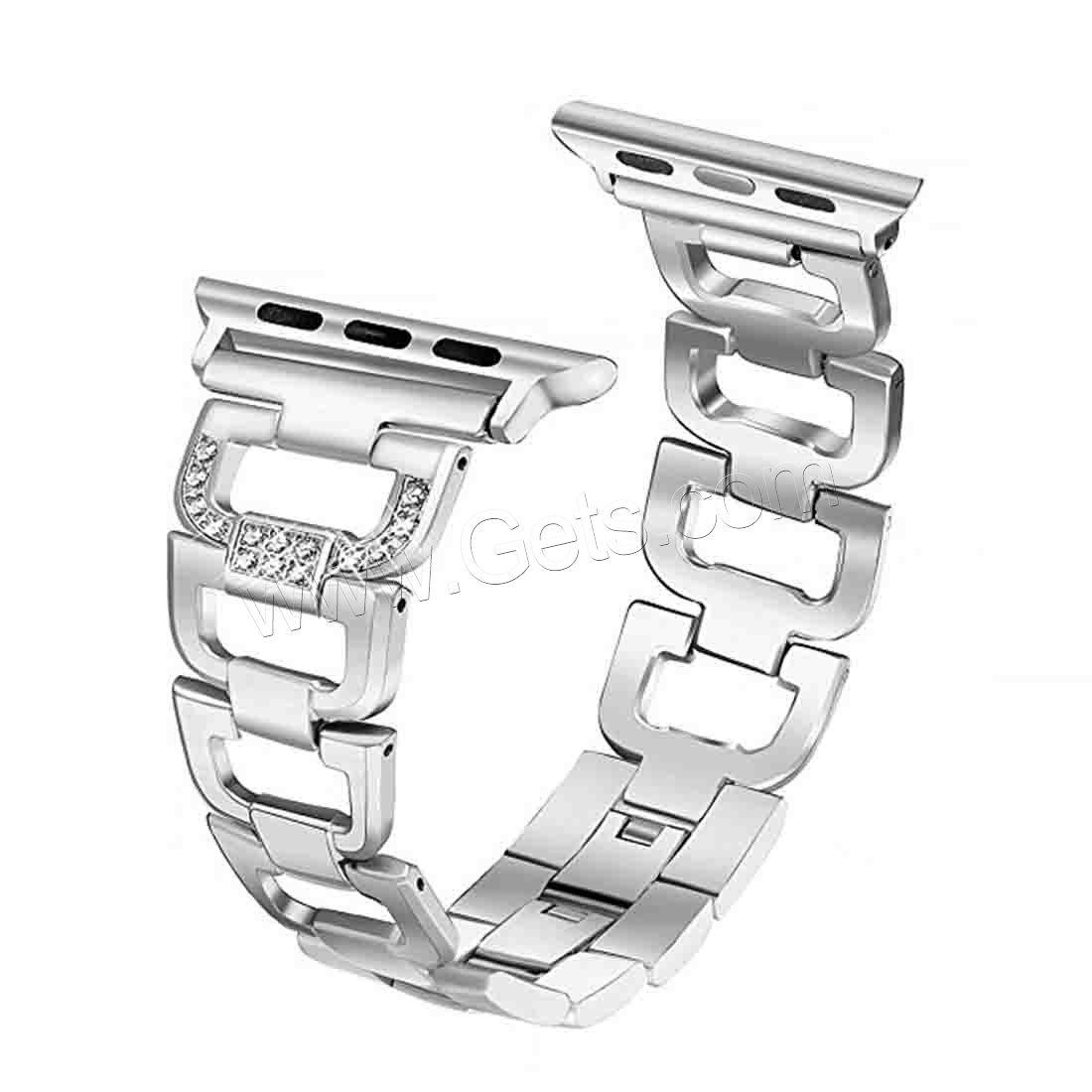 Stainless Steel Watch Band, plated, different size for choice & with rhinestone, more colors for choice, Sold By Strand