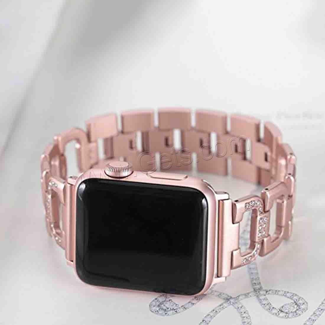 Stainless Steel Watch Band, plated, different size for choice & with rhinestone, more colors for choice, Sold By Strand